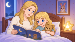 Elia lit avec sa maman